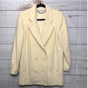 Vintage Pavilion Petite Cream Yellow 100% Wool Double Breasted Coat Made in USA